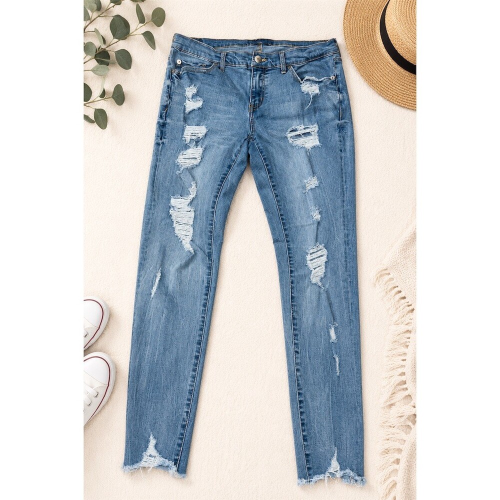 AERO Aeropostale Skinny Jeans Womens Size 12 Light Wash Distressed Low